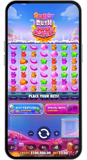 Sugar Rush Super Scatter basisspel met knoppen