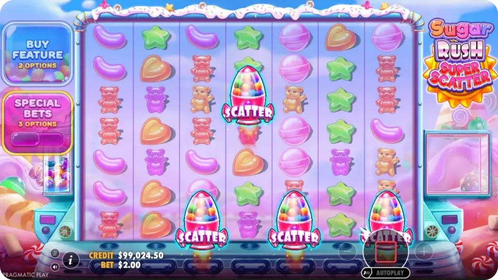 Sugar Rush Super Scatter Gratis spins bonusronde met Super Scatters en 30 free spins