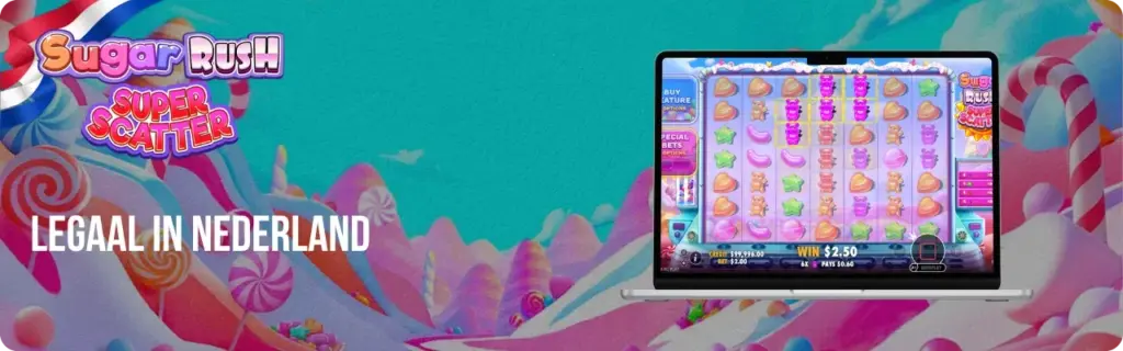 Sugar Rush Super Scatter Kansspelautoriteit vergunning en Nederlandse vlag voor legaal spelen in Nederland