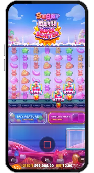 Sugar Rush Super Scatter scatters activeren de bonus