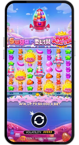 Sugar Rush Super Scatter openingsscherm op mobiel