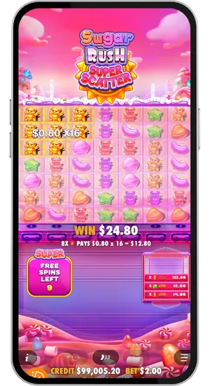Sugar Rush Super Scatter super free spins met vermenigvuldiger
